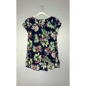 Rachel Roy Tropical Print Cap Sleeve Top Womens M Classy Summer Lightweight Soft